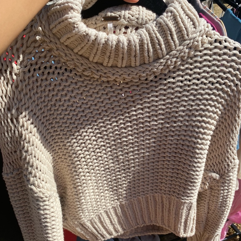 Free People Chunky Knit Cream Turtleneck Sweater